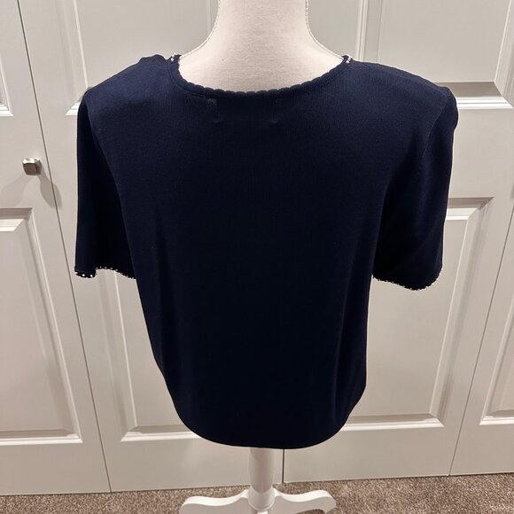 Alfred Dunner knit shirt short sleeve navy blue butterfly flower pattern - Picture 3 of 3